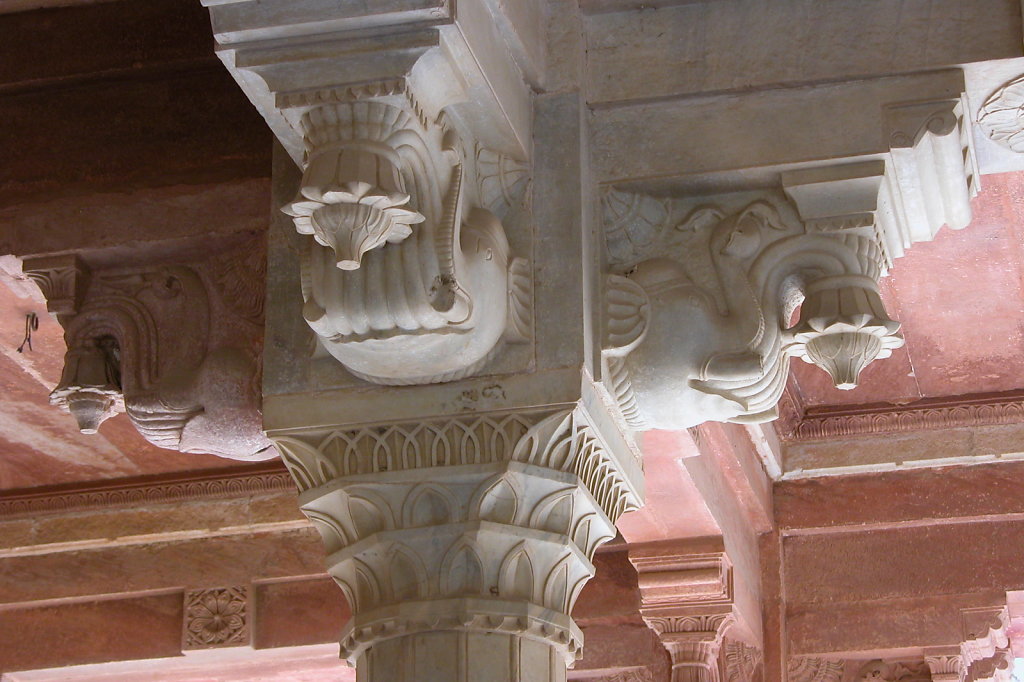 Elephant Carvings on Top of Pillars